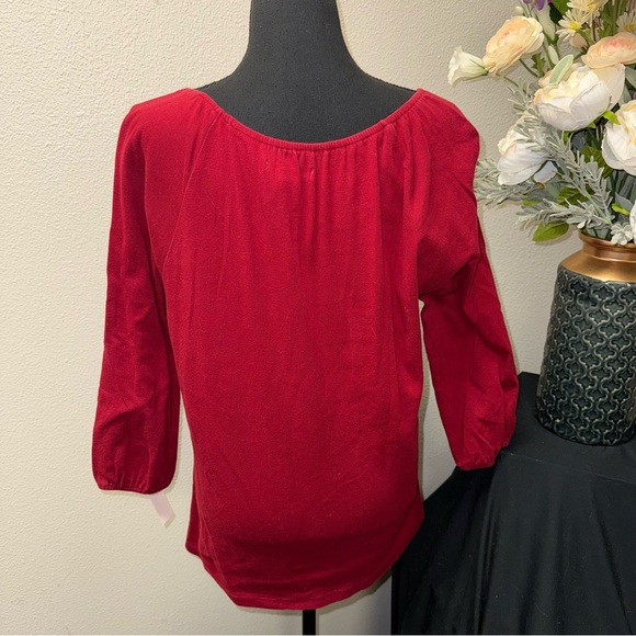 NWT Rebecca Malone Red Embroidered Boho Tunic Top 3/4 Sleeve Large - Picture 3 of 8